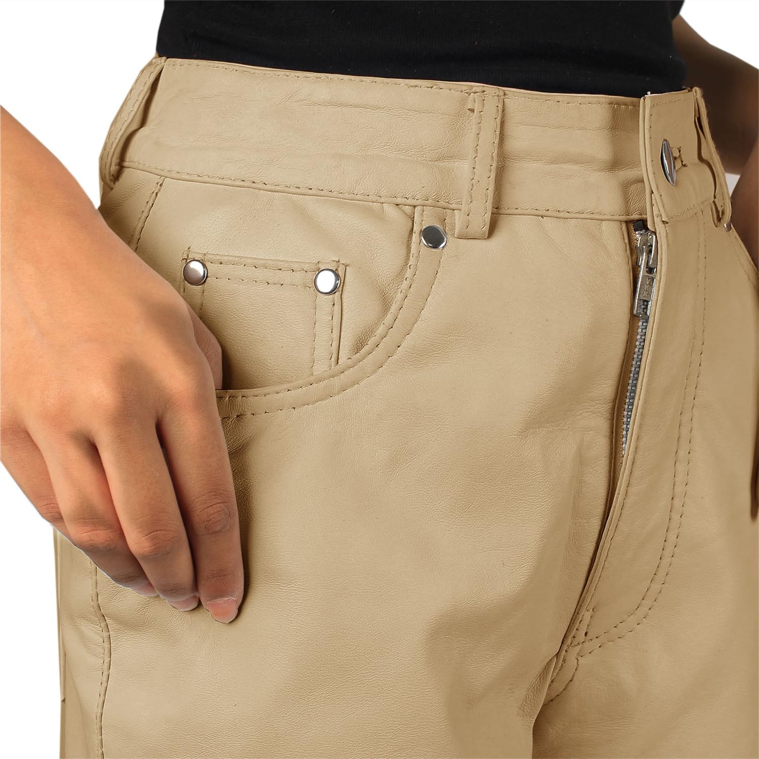 Laverapelle Women's Genuine Lambskin Straight Cut Leather Pants (Black, Leather Jeans) - 2424004 - Image 4