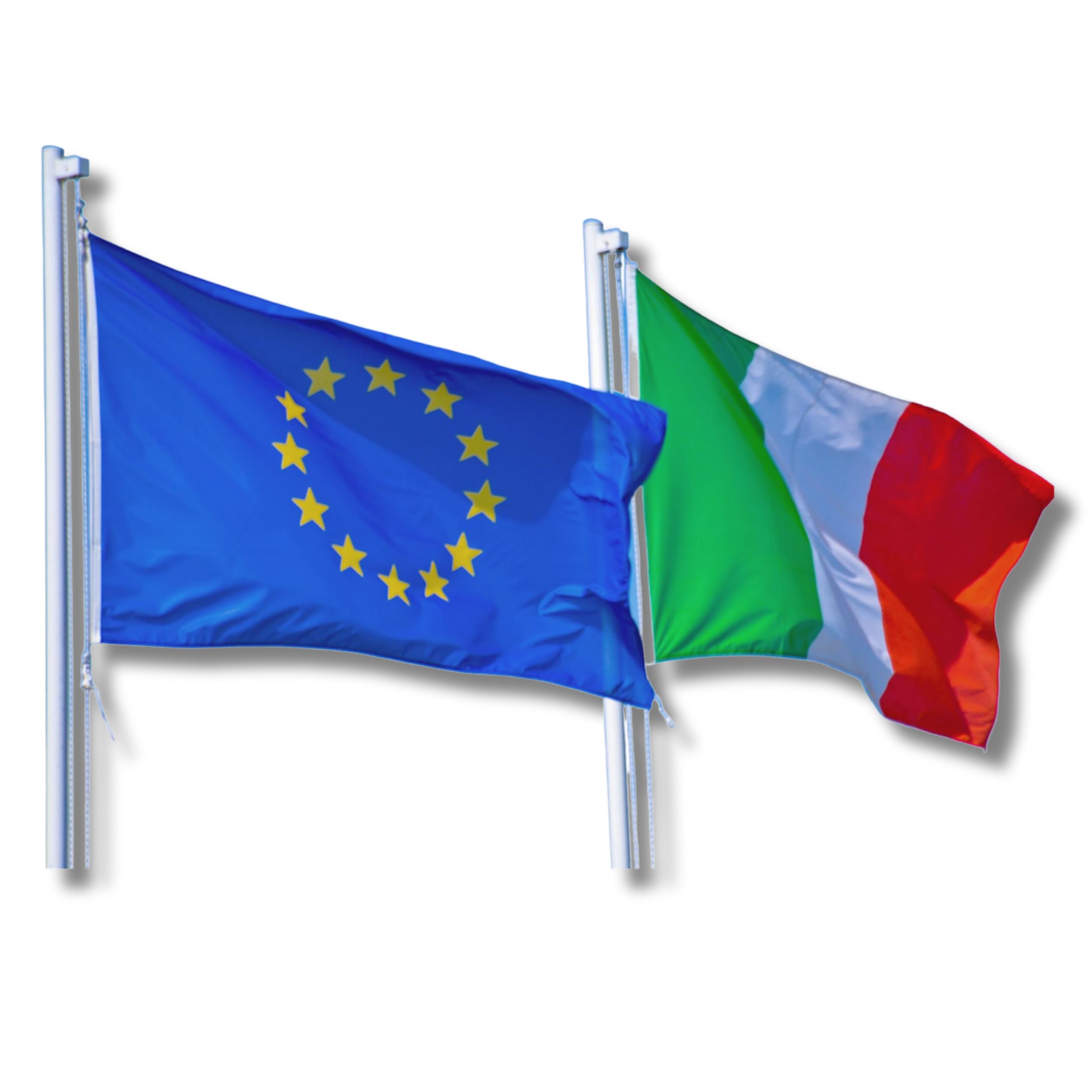 NS Bandiere | Set 2 Bandiere Italia-Europa cm 150x225 in Tessuto Poliestere Nautico 130gr con Corda