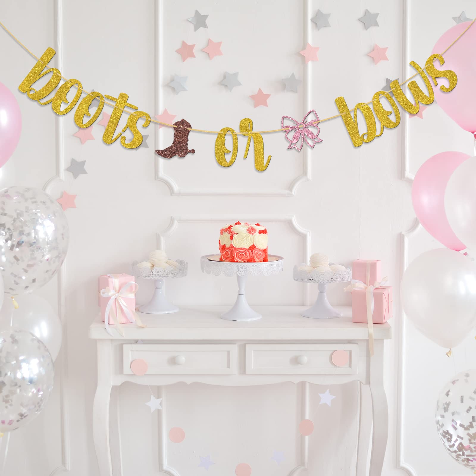 Dalaber Glitzer-Banner „Stiefel Oder Schleifen“ – Für Babyparty & Geschlechtsoffenbarung, Western-Stil
