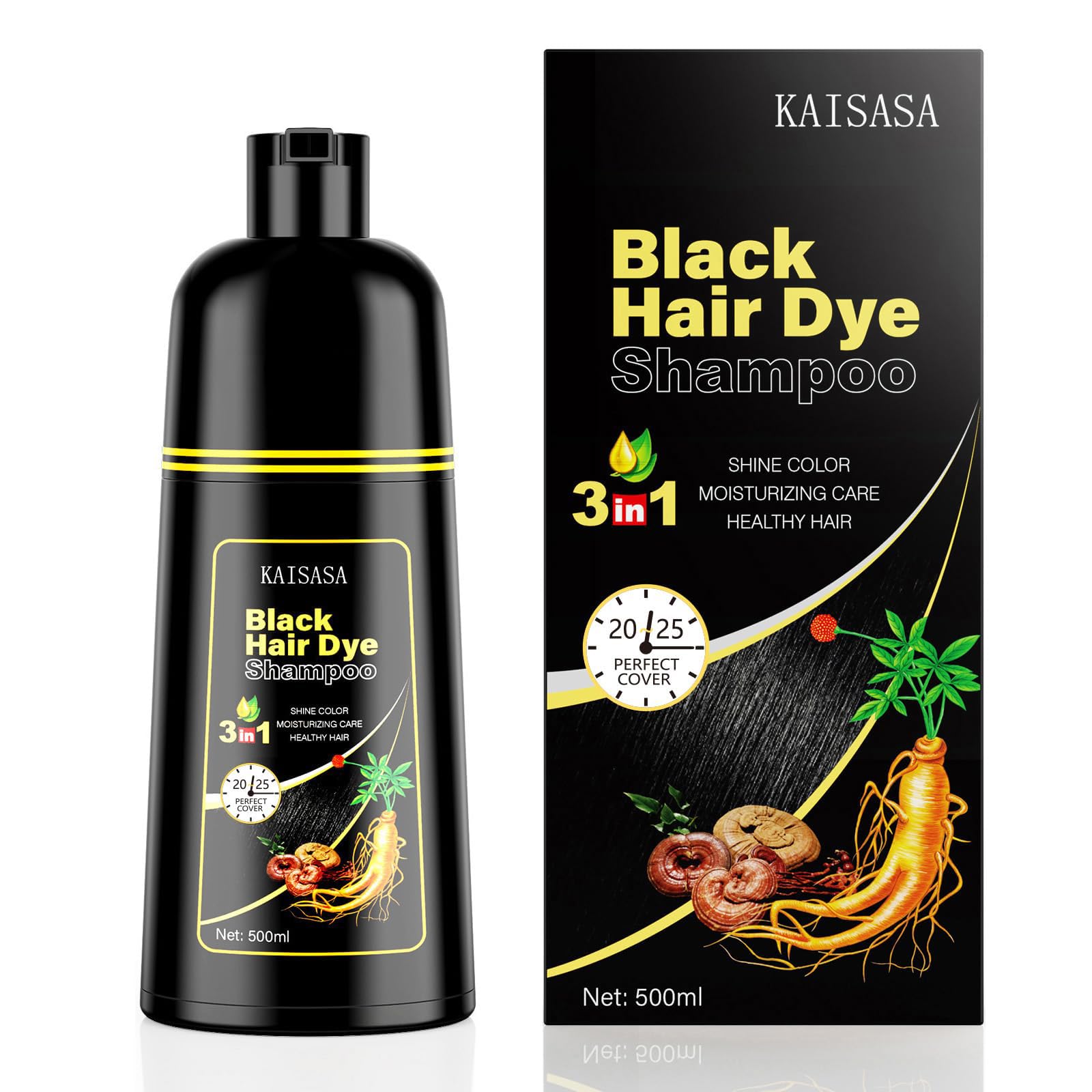 KAISASA Black Hair Dye Shampoo 3 in 1, Hair Color Shampoo for Wom…