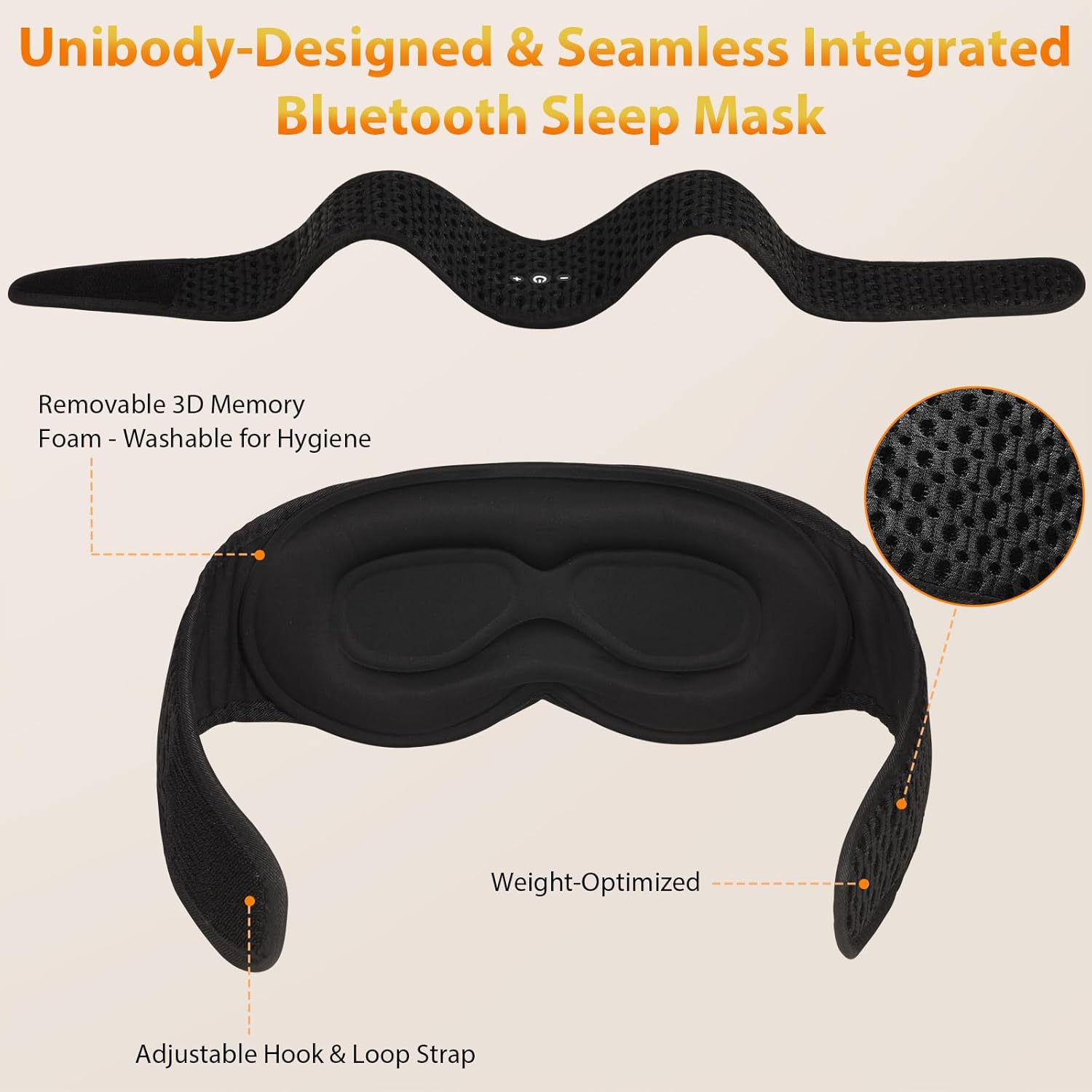 Bluetooth Sleep Mask HF016 Sleep Headphones with Detachable & Washable 3D Contoured Eye Mask, Integrated Adjustable Hook-and-Loop Eye Masks for Sleep, Perfect for Men/Women/Teens Sleep Gifts image 2 of 7 B0F65WXKZD
