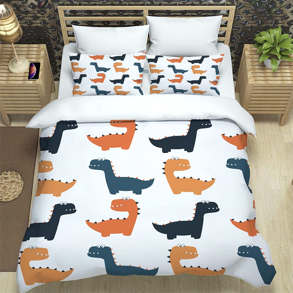 Housse de couette fermeture éclair imprimé dinosaures blancs en tissu douceur respirant