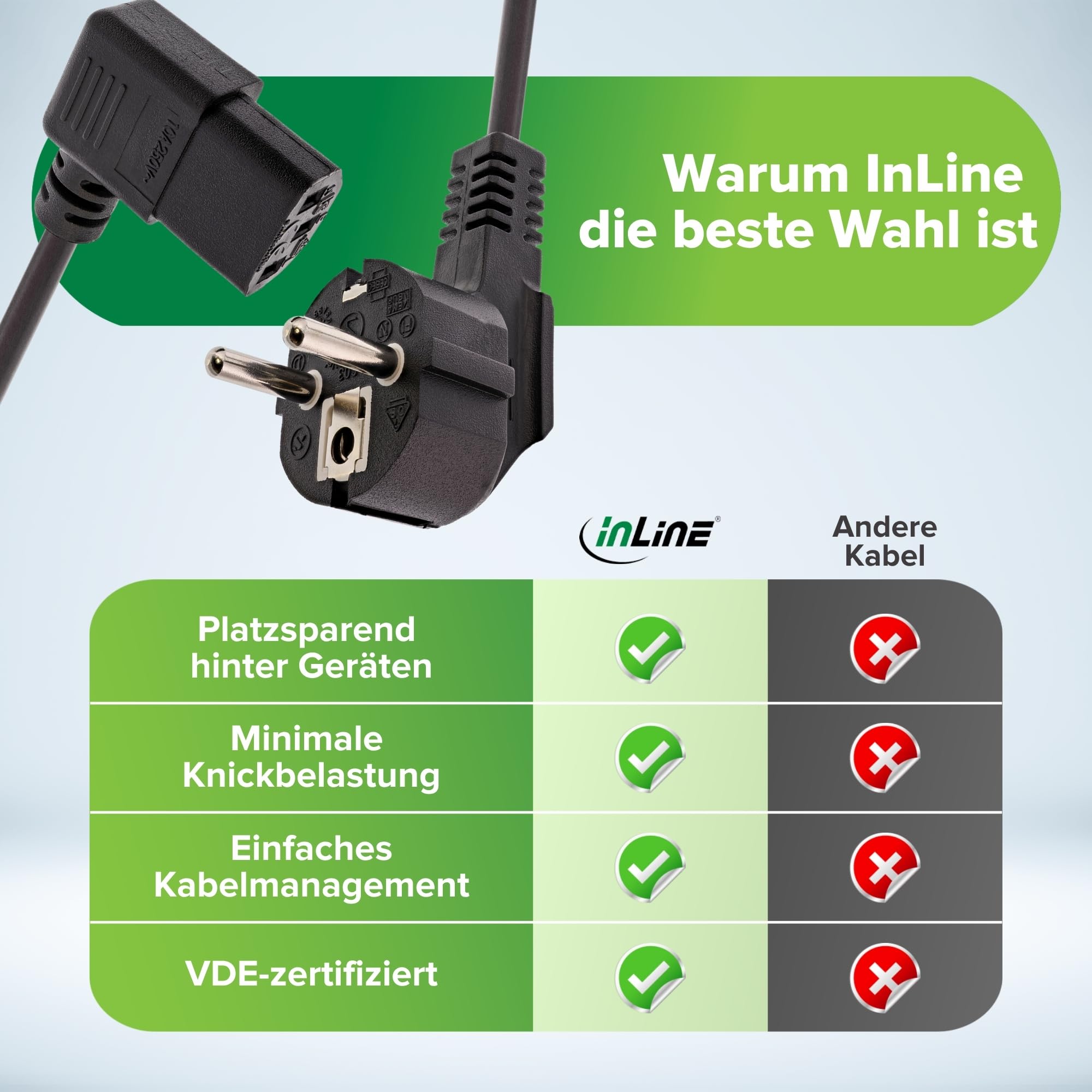 InLine 16752D kabel sieciowy, zestyk ochronny kątowy na wtyczce urządzenia zimnego C13 zagięty w lewo, 3 m, czarny