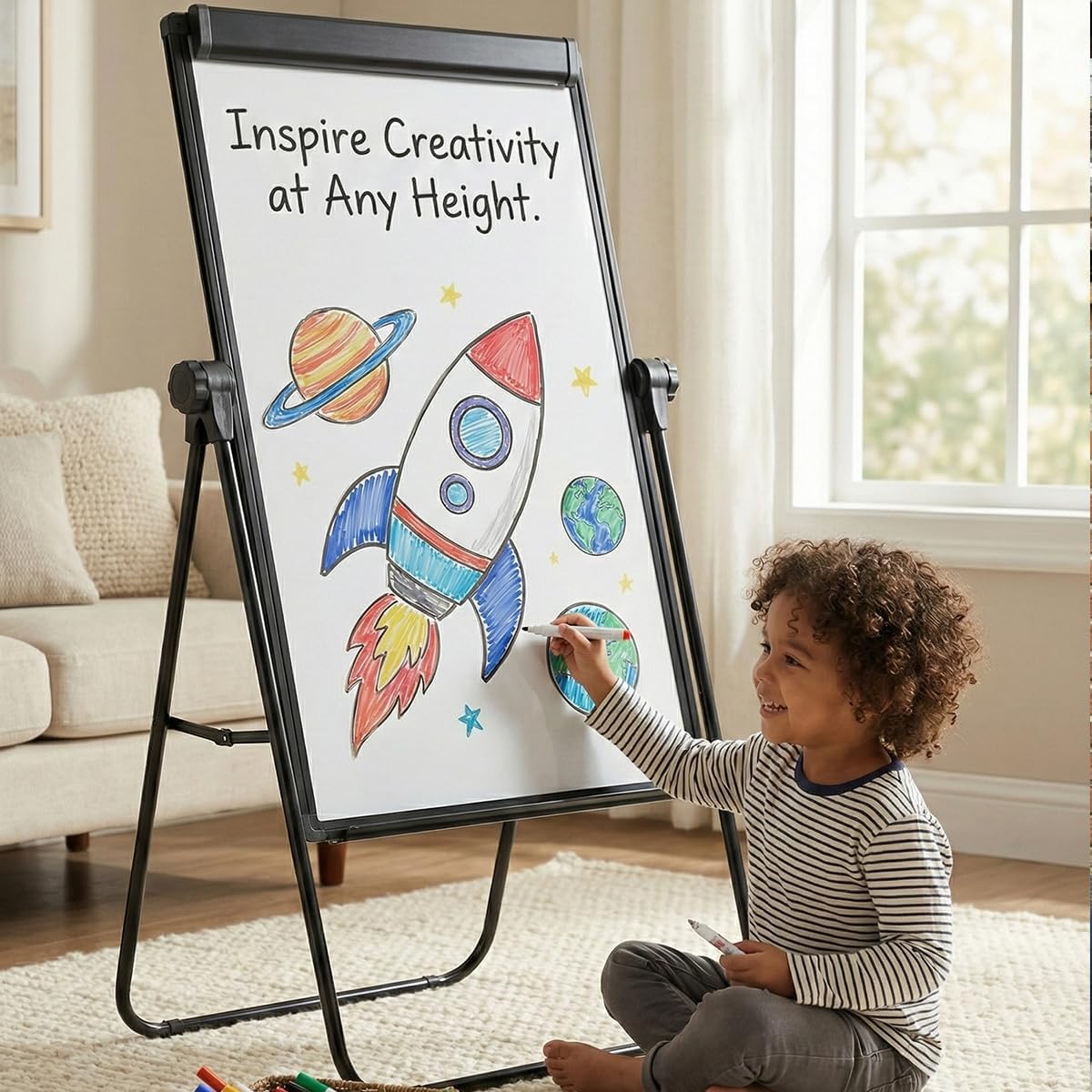 40"x28" U Stand Double Sided Magnetic Dry Erase Board Easel Stand, Whiteboard with Flipchart Paper Pad (25 Sheets)- Height Adjustable Standing Whiteboard for Modern Home Office, Homeschool & Studio