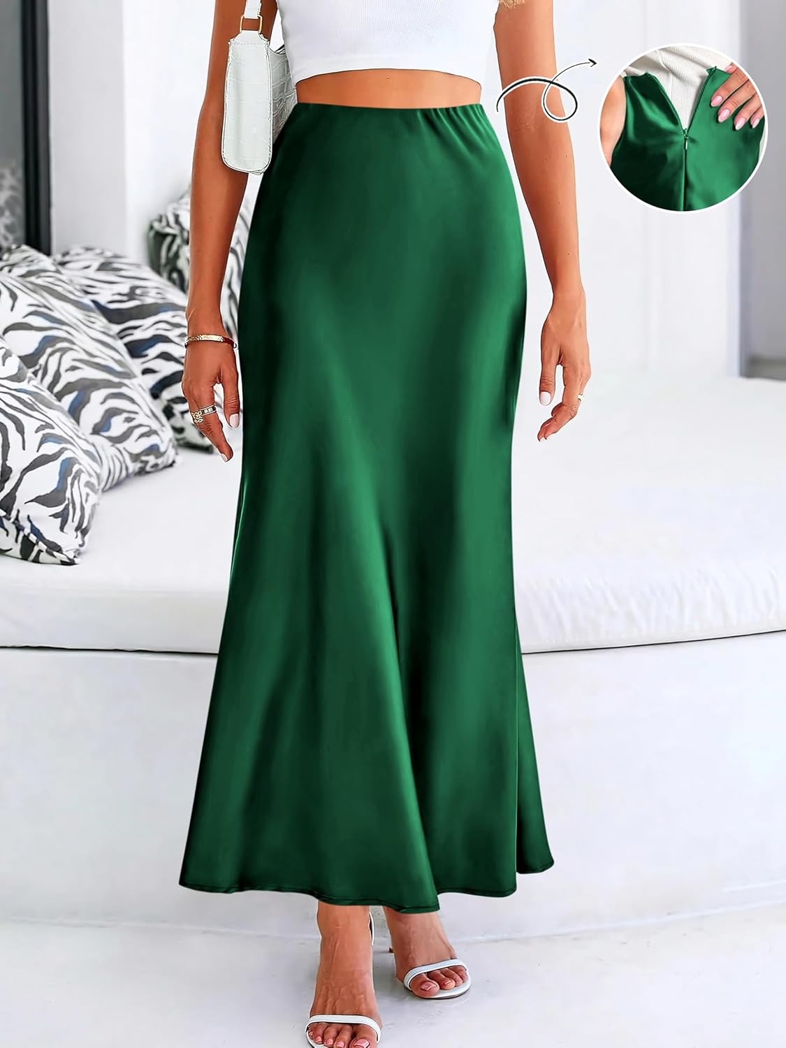Prinbara Women's Satin Maxi Skirts Dressy Casual Zipped High Waisted Flowy Silk 2026 Spring Elegant Business Party Long Skirt - Image 2