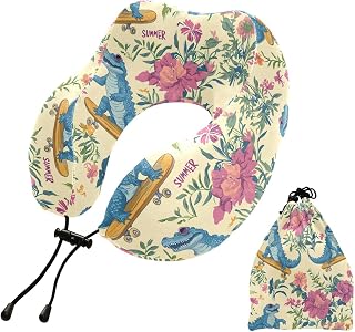 Travel Pillow for Neck Head, Crocodile Skateboard Flowers Memory Foam Padding Sleeping Airplane Trains Cars Camping Office