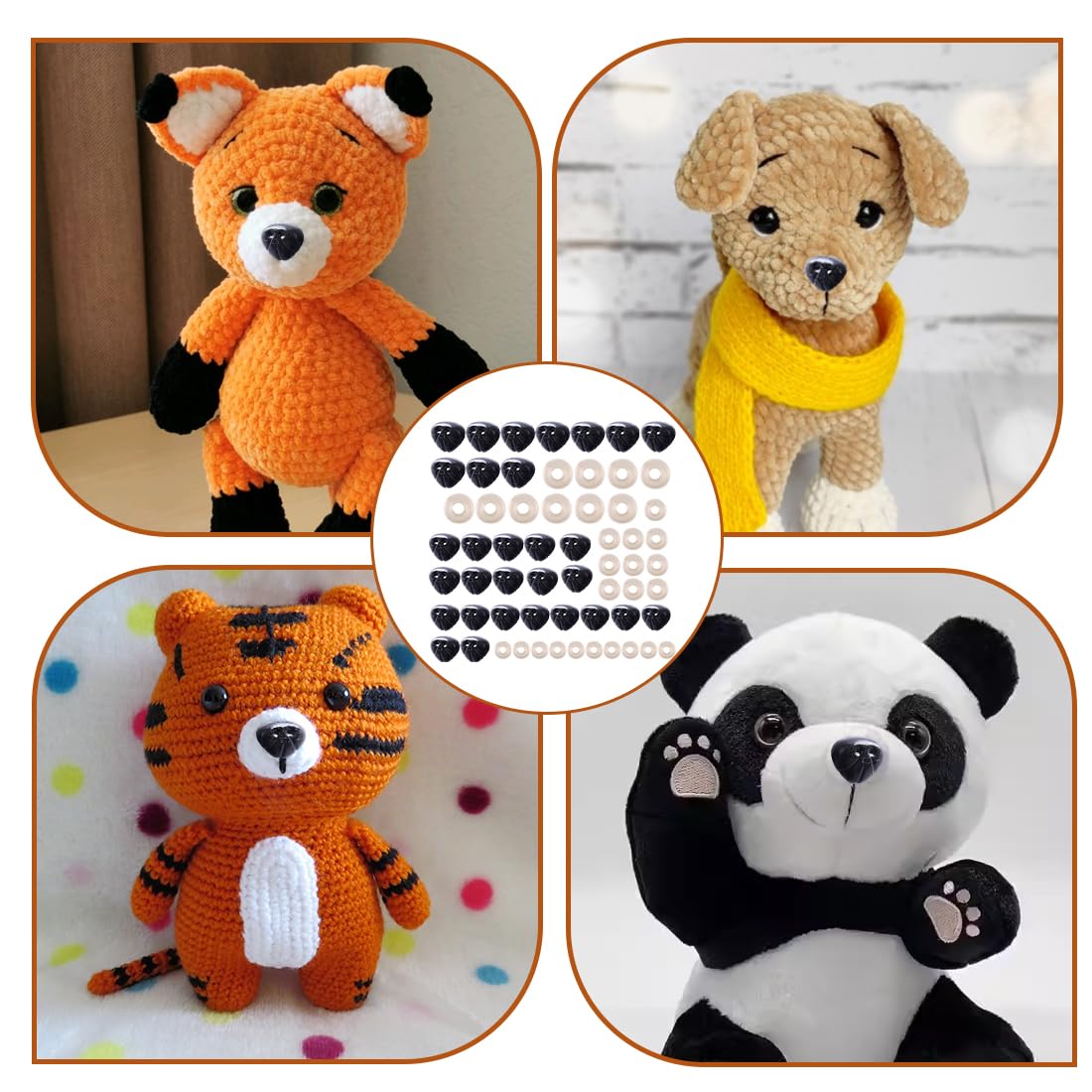 EIHI 30 Stück Sicherheitsnasen für Häkeltiere，Flocking D Typ Kunststoff Bärennasen in 3 Größen Nasen für Gelten, Plüschpuppen, Teddybär Gelenke inklusive für DIY Bastelprojekte（9mm-30mm）