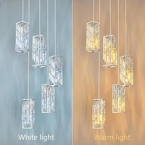 Miniatura 6 de FDPBY Iluminación colgante cromada, lámpara colgante moderna, mini candelabros de cristal, lámpara colgante ajustable para cocina, isla, comedor,