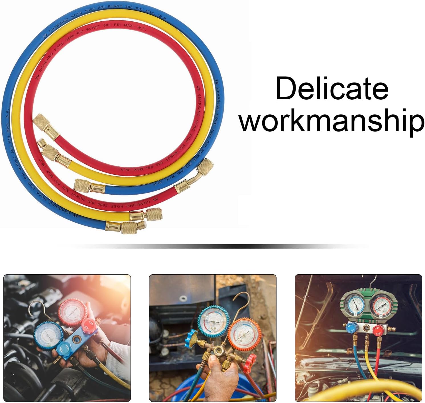 CALLARON Filling Hose 3pcs 1 Meter Car Ac Recharge Tubes with Dual Sae Connectors for Automotive System Maintenance