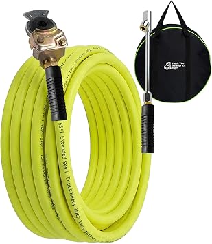 Glad Hand Air Hose Kit, 3/8" x 55 FT Truck Tire Inflator Hose with Universal Gladhand, Includes Dual Head Chuck & Storage Bag, Connects to Semi Truck Air System for Roadside Emergency