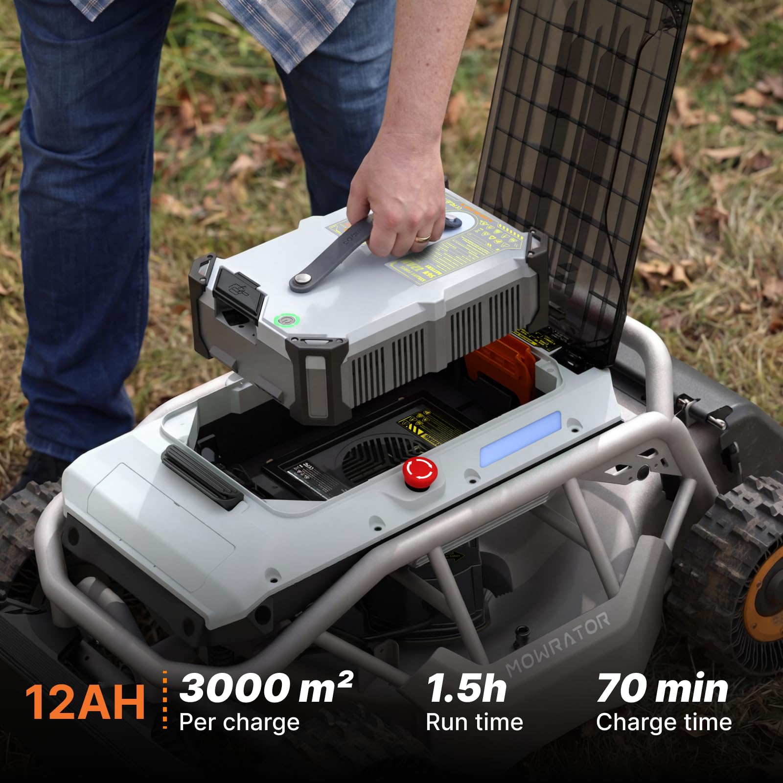 Mowrator S1 2WD 12Ah Ferngesteuerter Rasenmäher mit verformbaren Reifen, Steigungen bis 45% (24°), 53 cm Stahlmesser inkl. Schneid- & Mulchmesser, Schnitthöhe 4,5–11,6 cm, bis zu 3.000 m² Fläche