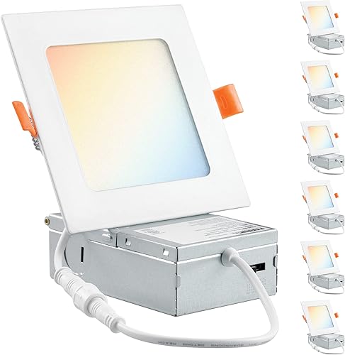 PARMIDA - Paquete de 6 luces LED empotrables cuadradas 5CCT de 4 pulgadas con caja de conexiones, 2700 K3000 K3500 K4000 K5000 K, 5 colores