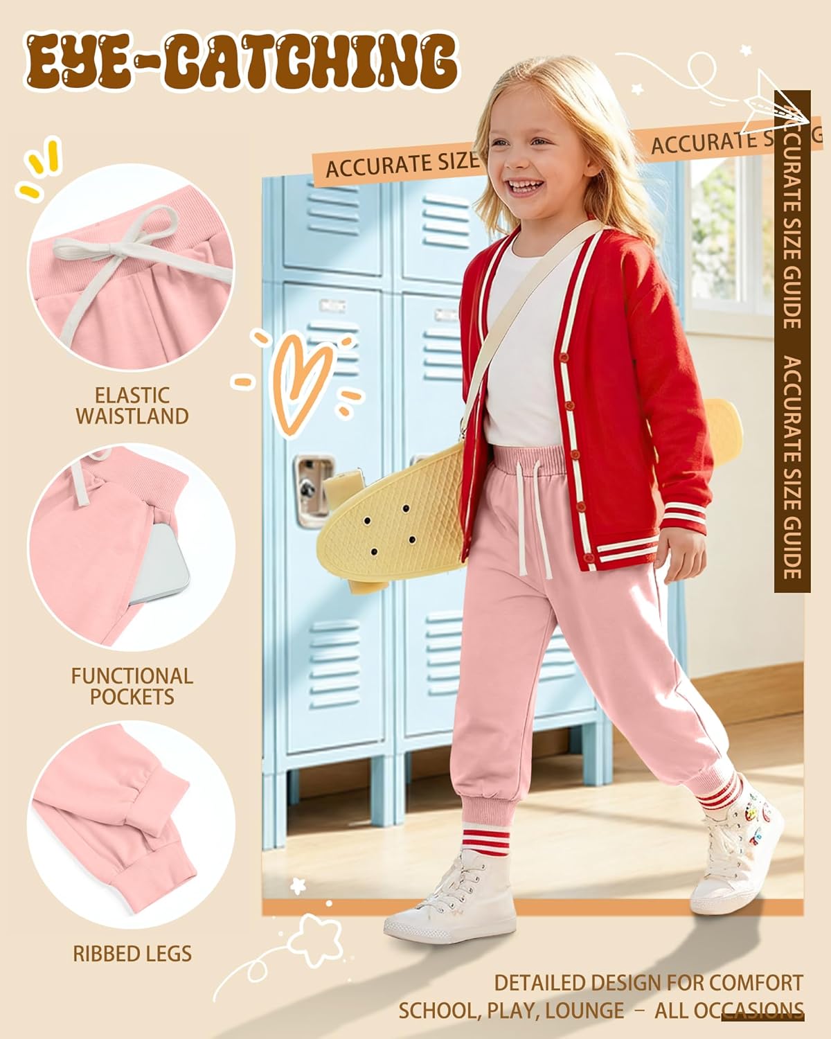 3 Pack Toddler Girls' Sweatpants Athletic Jogger Pants Kids Casual Pull On Pant with Drawstring Pockets 2-10 Years