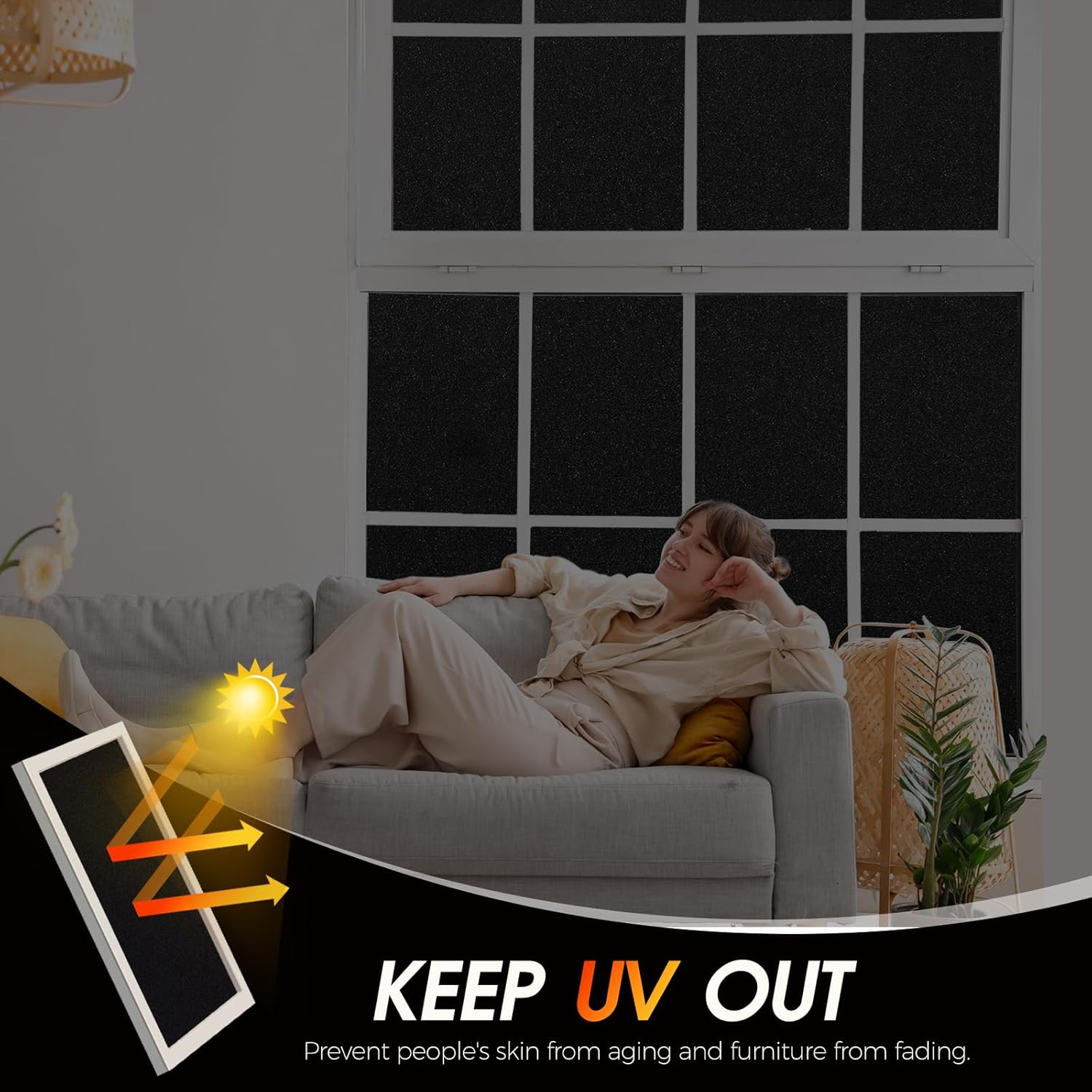 size Large Color Black Window Privacy Film 100% Blackout Window Film Heat Blocking Frosted Glass Window Film Reuable Static Cling UV Blocking for Shift Worker, Baby Nurseries (Frosted Black,