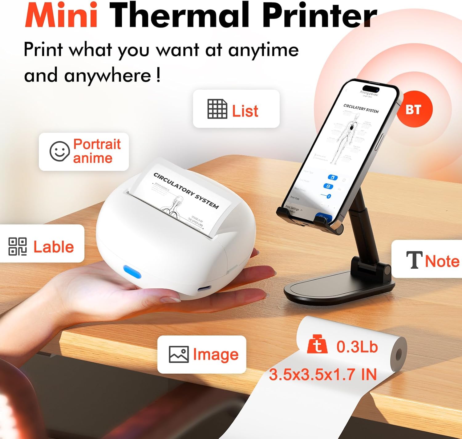 Sticker Printer, Mini Thermal Printer，Inkless Photo Maker for School Supplies & DIY Projects,Bluetooth Connection Portable Sticker Maker for Labels, Photos, and Notes (Green) (Mini)