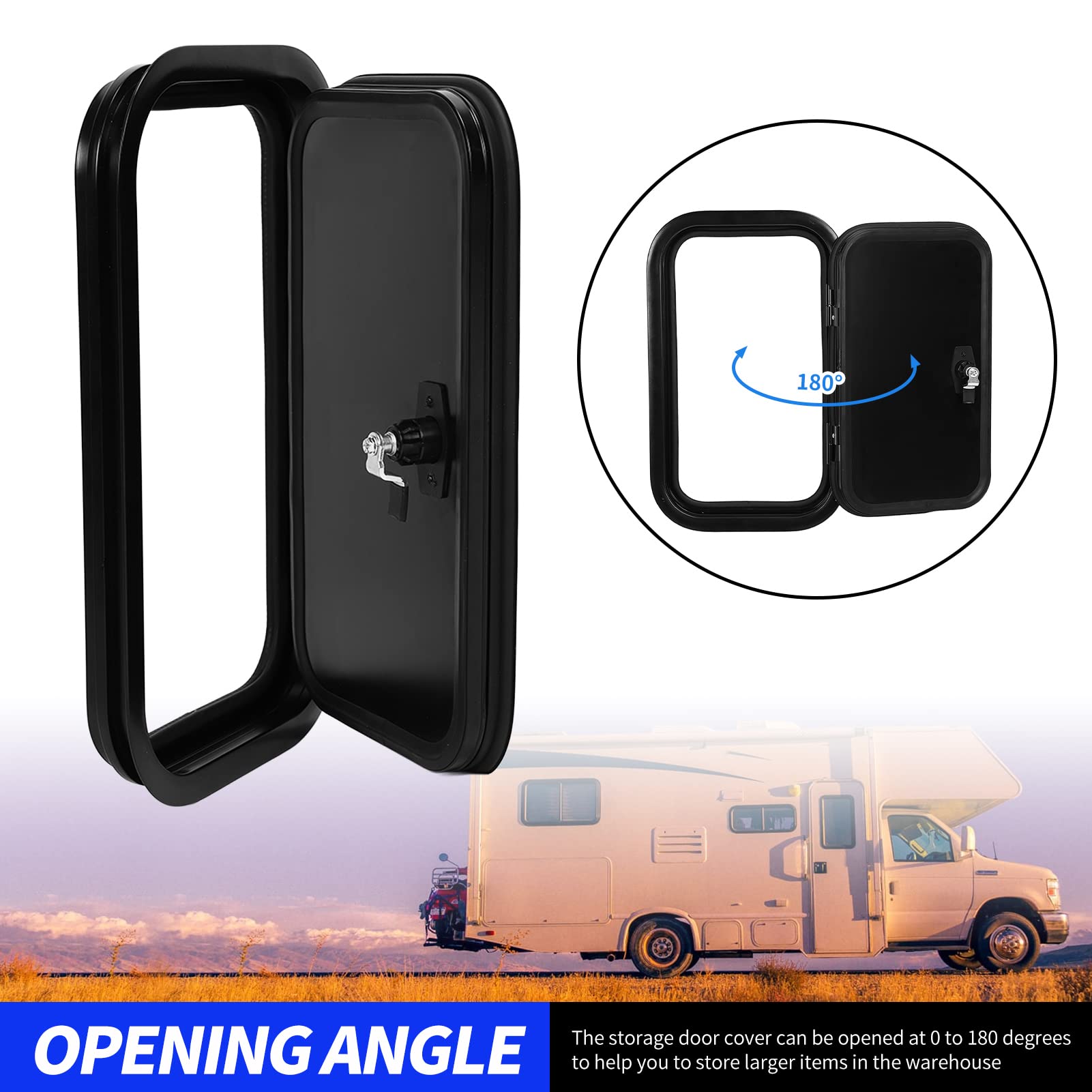 Porte-bagages de Rangement pour Camping-car, Porte-bagages de Camping-car Noir Robuste avec Coins Arrondis Carrés avec Serrure Plate et Clés pour Camping-car