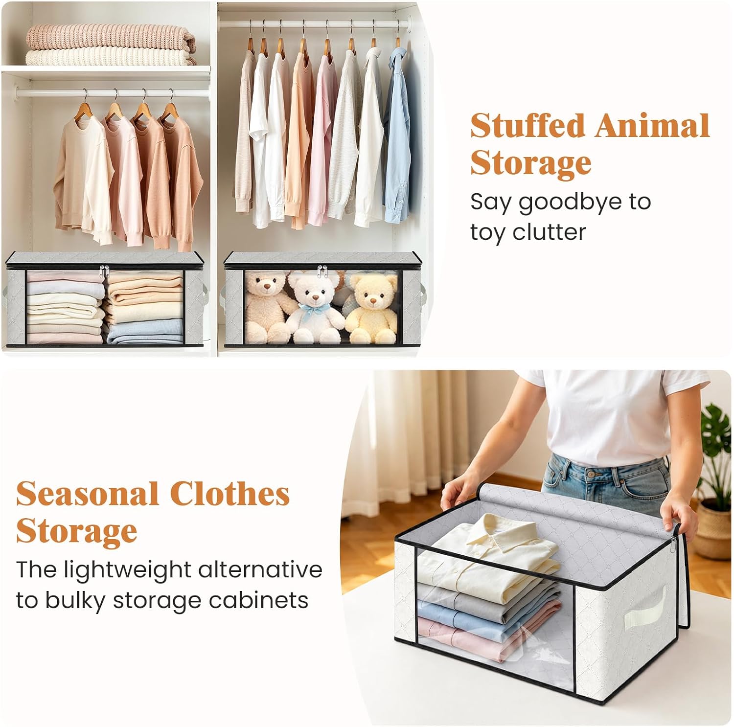 Clothes Storage, Foldable Thick Fabric Blanket Storage Bags, Containers for