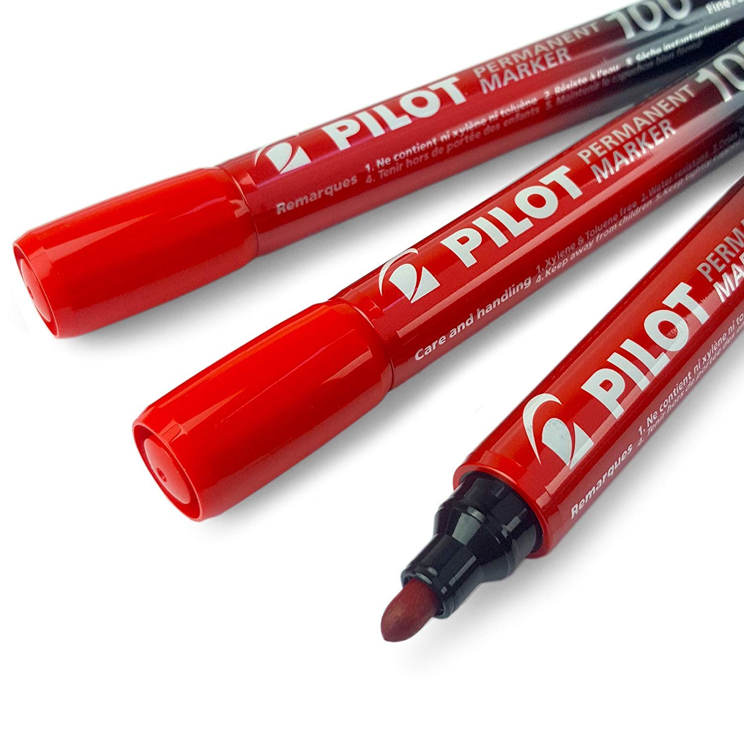 Pilot SCA-100 Bullet Point Permanent Marker Pen - Fine 4.0mm-4.5mm Tip - Red - Set of 3