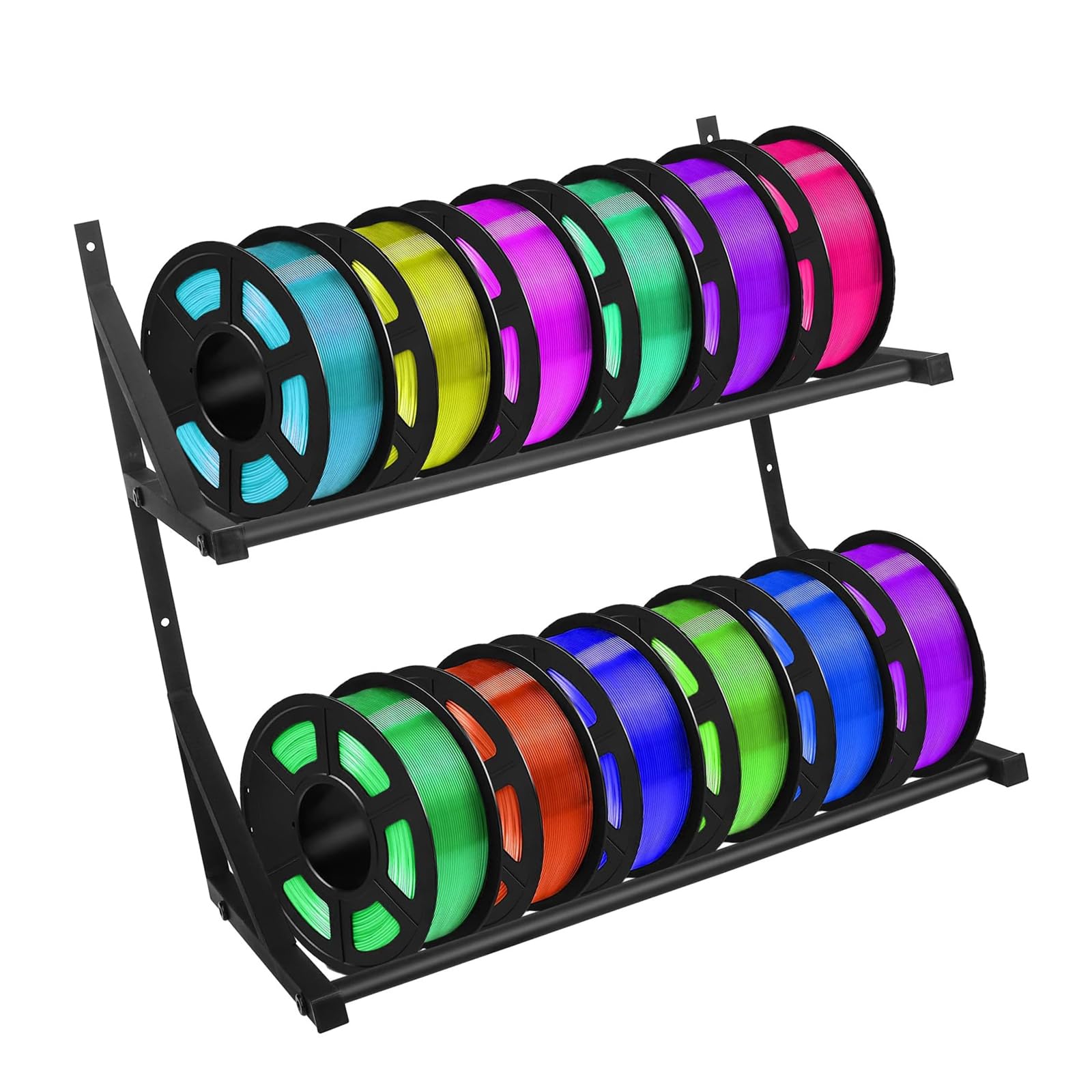 Estante de filamento para impresora 3D resistente montado en la pared, soporte de bobina de 2 niveles para el hogar, oficina, taller, soporte de filamento montado en la pared