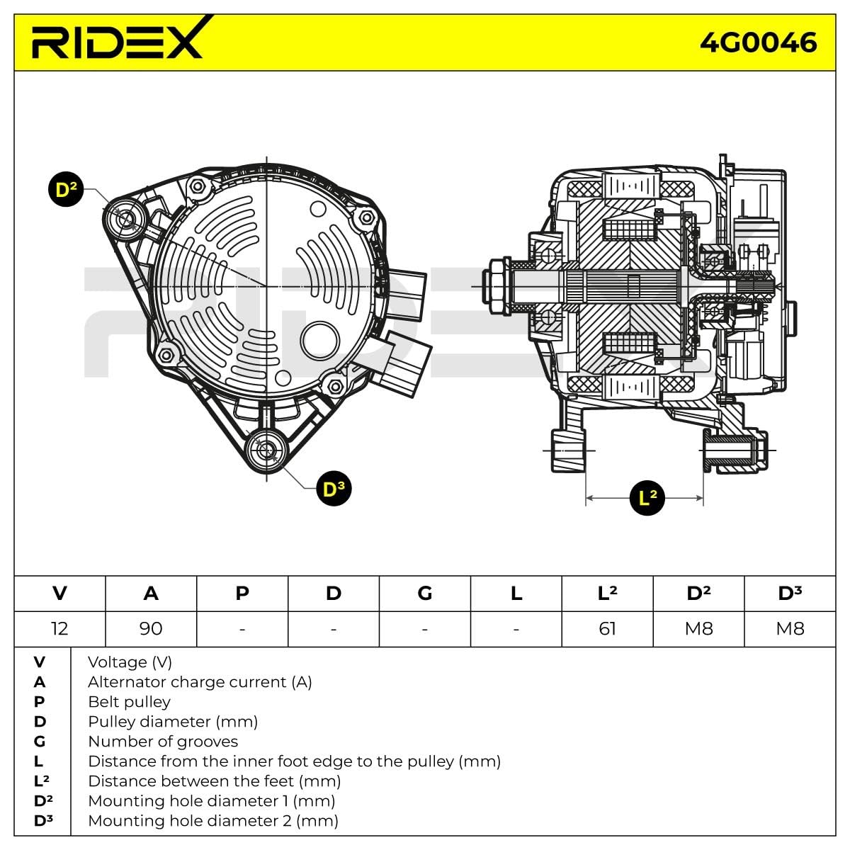 RIDEX 4G0046 Alternador Compatible con FORD Focus Mk1 Hatchback DAW, DBW