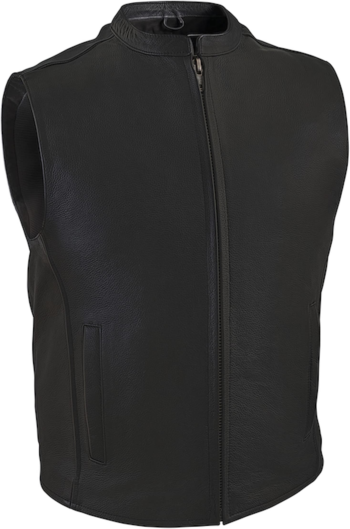 Mens Single Back Panel Leather Motorcycle Club Style Vest w/Concealed Carry Pockets (Black, Size 2XL)