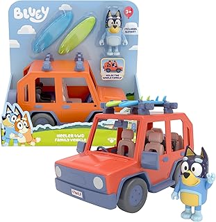Bluey – Family Cruiser, Caravana Familiar del Perrito Azul de la Televisión, Vehículo de Vacaciones, Coce de Juguete con 2 Tablas de Surf como Accesorios y Una Figurita articulada, Famosa (Bly03000)