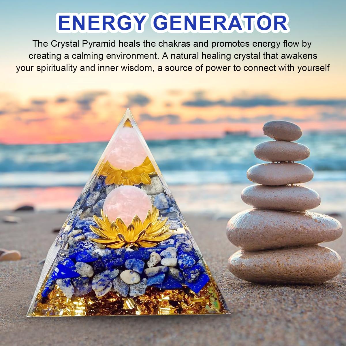 Ametista, Cristallo piramidale, Piramide di Loto di orgonite per Meditazione, guarigione dei Chakra, Yoga, Doni spirituali