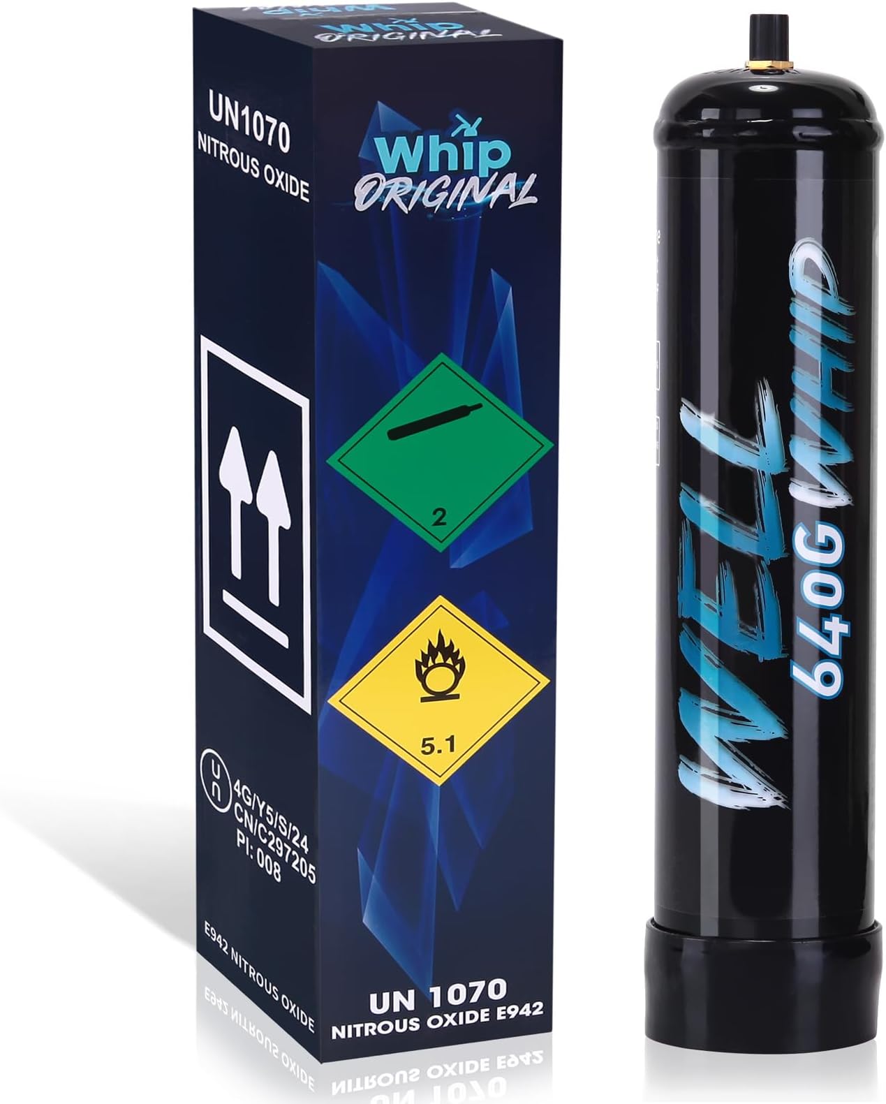 Whipped Cream Charger Nitrous Oxide Tank 1L 640g N2O Whip Cream Charger - 1 Pack