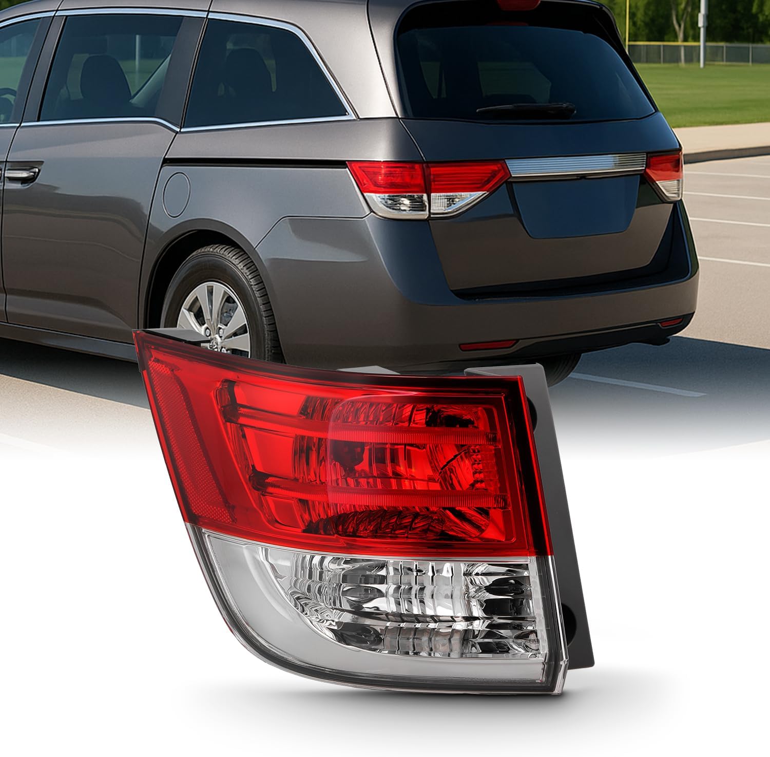 AKKON - Fits 2014-2017 Honda Odyssey [Halogen Type] Chrome Red Tail Light Brake Lamp Outer Driver Left Side Replacement