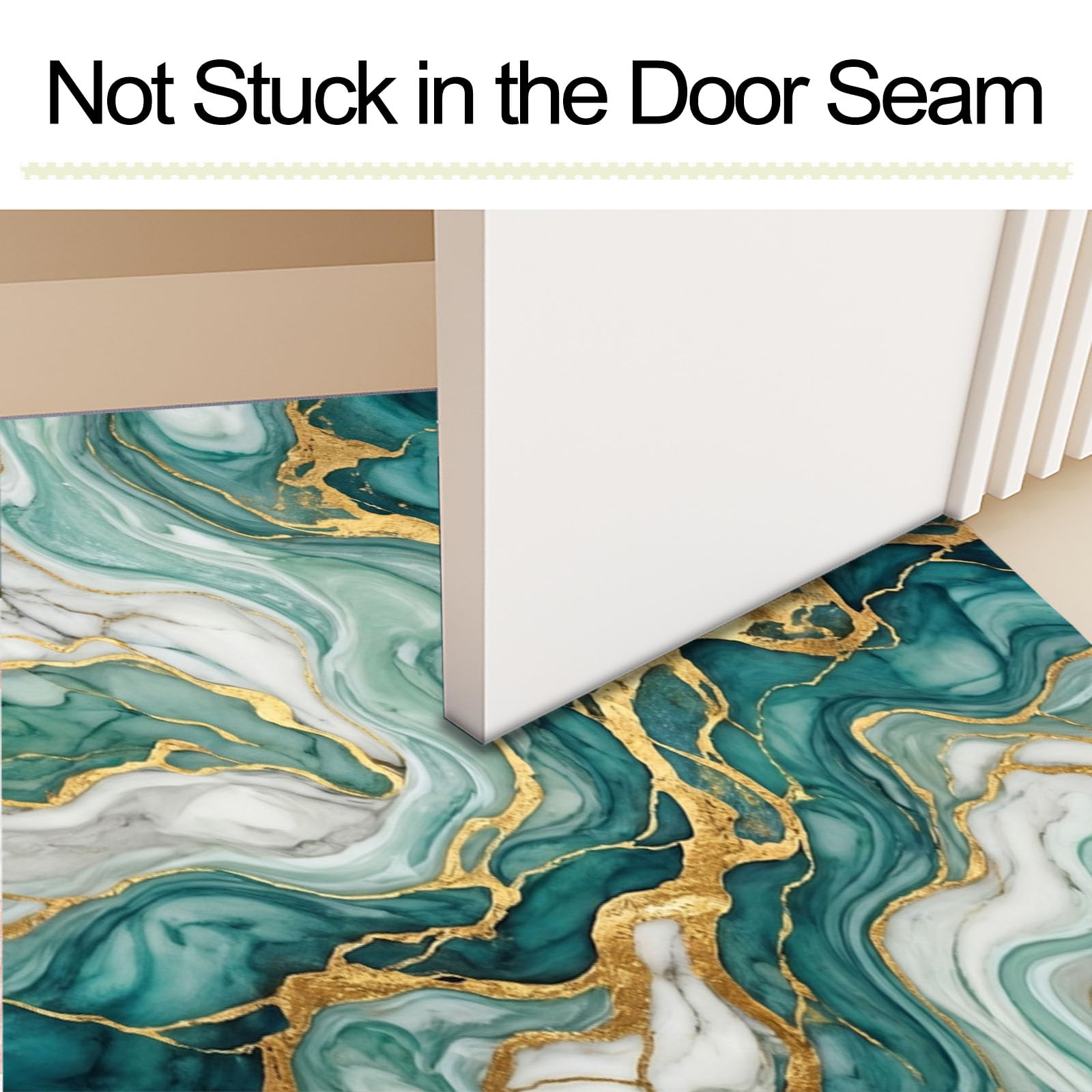 Zerbino 90X150Cm Per Interni Ed Esterni, Vortex Di Marmo Di Lusso, Tappetino Lavabile In Lavatrice, Zerbini Resistente Morbido Antiscivolo, Onde Moderne, Tappeto Ingresso, Verde Smeraldo