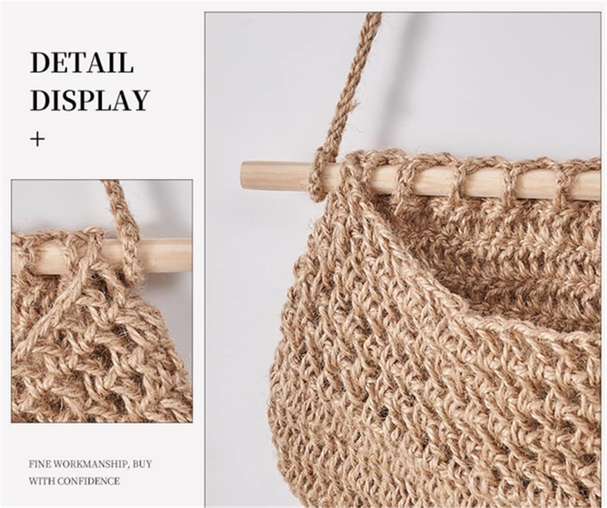 Hanging Fruit Basket ,3 Tier Over the Door Organizer, Handmade Woven Jute Wall Hanging Baskets for Organizing, Wall Basket Decor, Storage baskets for kitchen.. (Brown)