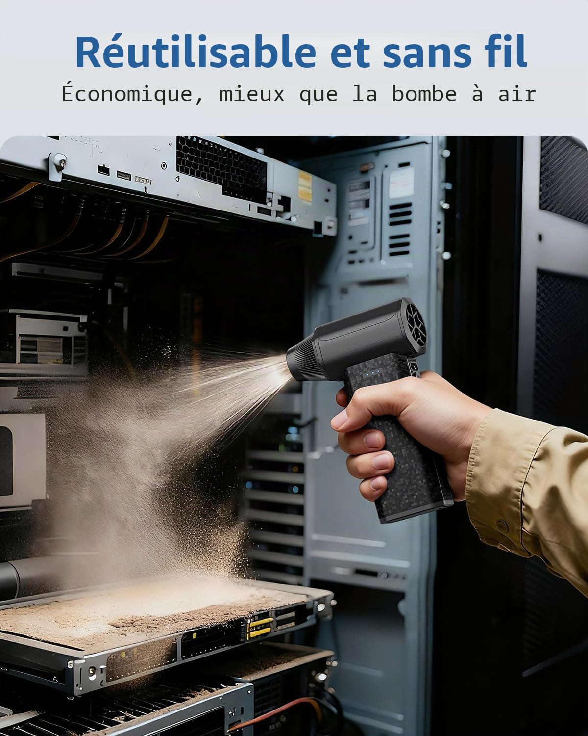 COSANO X113 Souffleur d'air électrique 110 000 tr/min – Dépoussiérant rechargeable 2× 2500mAh, moteur 120W et 3 vitesses réglables, USB-C, alternative aux bombes d'air comprimé pour PC, clavier