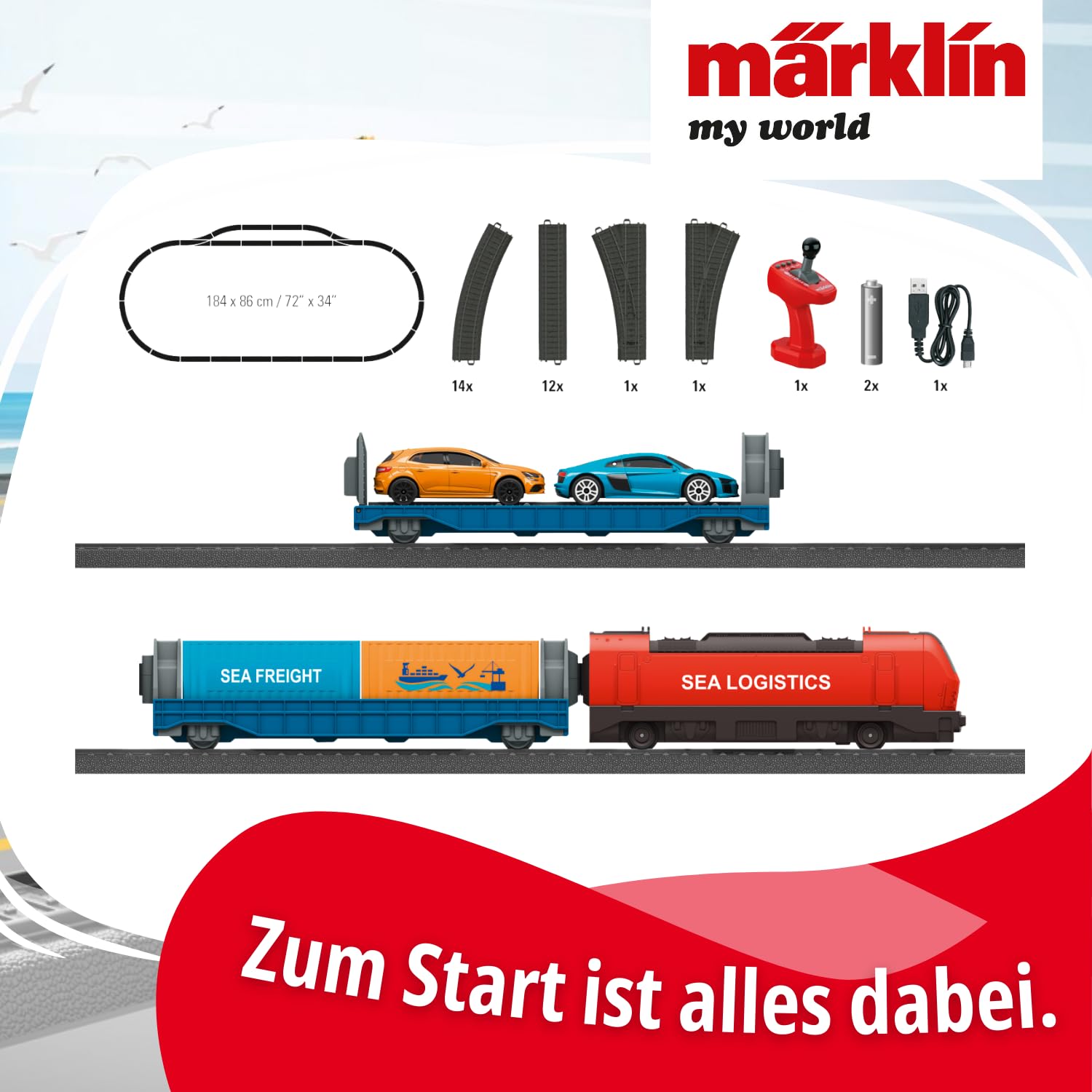 Märklin My World Startpackung Hafenlogistik - Elektrischer Güterzug H0 (55 cm) im Set mit 26 Schienenteilen - Modelleisenbahn mit Fernsteuerung für Kinder ab 3 Jahre