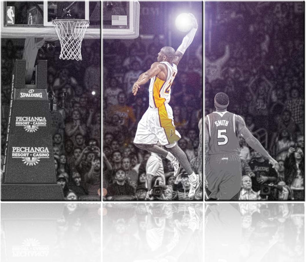Up To 50% OFF Black and White Yellow Decor Basketball Paintings Kobe Bryant Wall Art for Living Room Artwork NBA Sports Decor Colorful Pictures Framed Ready to Hang Poster and Prints - 40 x 20inch x 3 panels
