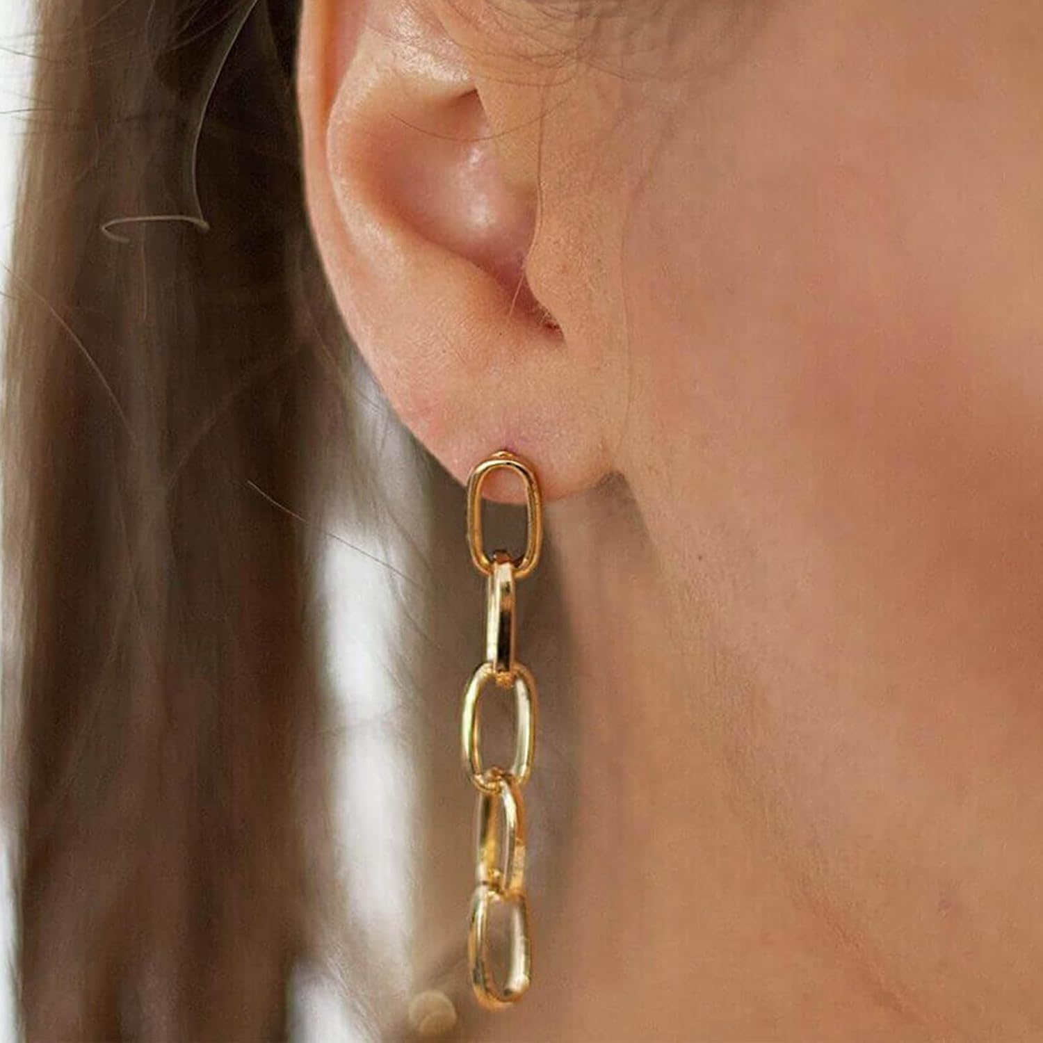 W WEILIRIAN Paperclip Link Chain Earrings Paper Clip Link Linear Drop Earrings Paperclip Chain Dangle Earrings Gold Chain Earrings Jewelry for Women and Girls Gifts - Image 8