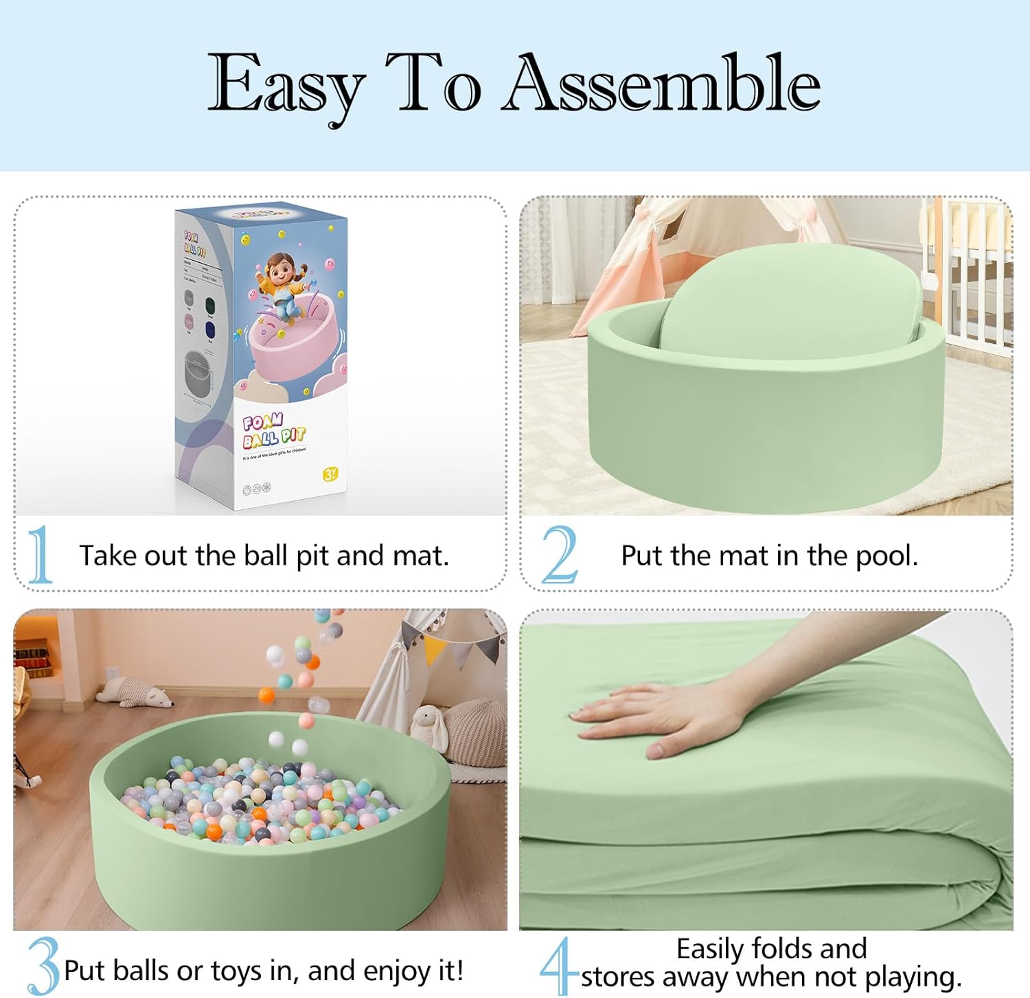 Foam Ball Pit for Toddlers, 35.4"x 11.8" Kids Ball Pit, Soft Round Baby Ball Pool, Ideal Gift for Girls and Boys, Indoor and Outdoor Game(Green, NO Balls)