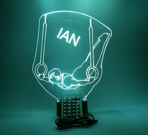 Miniatura 9 de MIRROR MANIA Gymnast - Lámpara de mesa con luz nocturna LED con nombre personalizado grabado para hombre y niño, anillo de gimnasia, regalo de