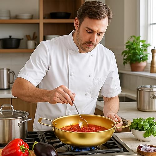 Miniatura 6 de Paquete de 3 macetas coreanas para fideos ramen, olla de acero inoxidable dorada para sopa, fideos, pasta, hogar y exterior, apta para lavavajillas,