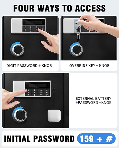 Miniatura 3 de Caja fuerte resistente para el hogar de 6.0 pies cúbicos con teclado digital seguro, bloqueo de llave, pantalla LCD, estante extraíble y luz de