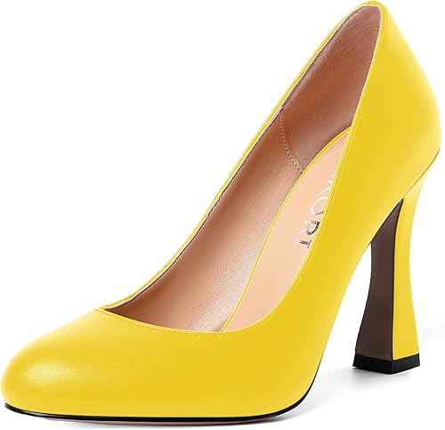 MERRORI Vestido de noche para mujer, sin cordones, con punta redonda mate, tacón alto grueso, zapatos de 4 pulgadas