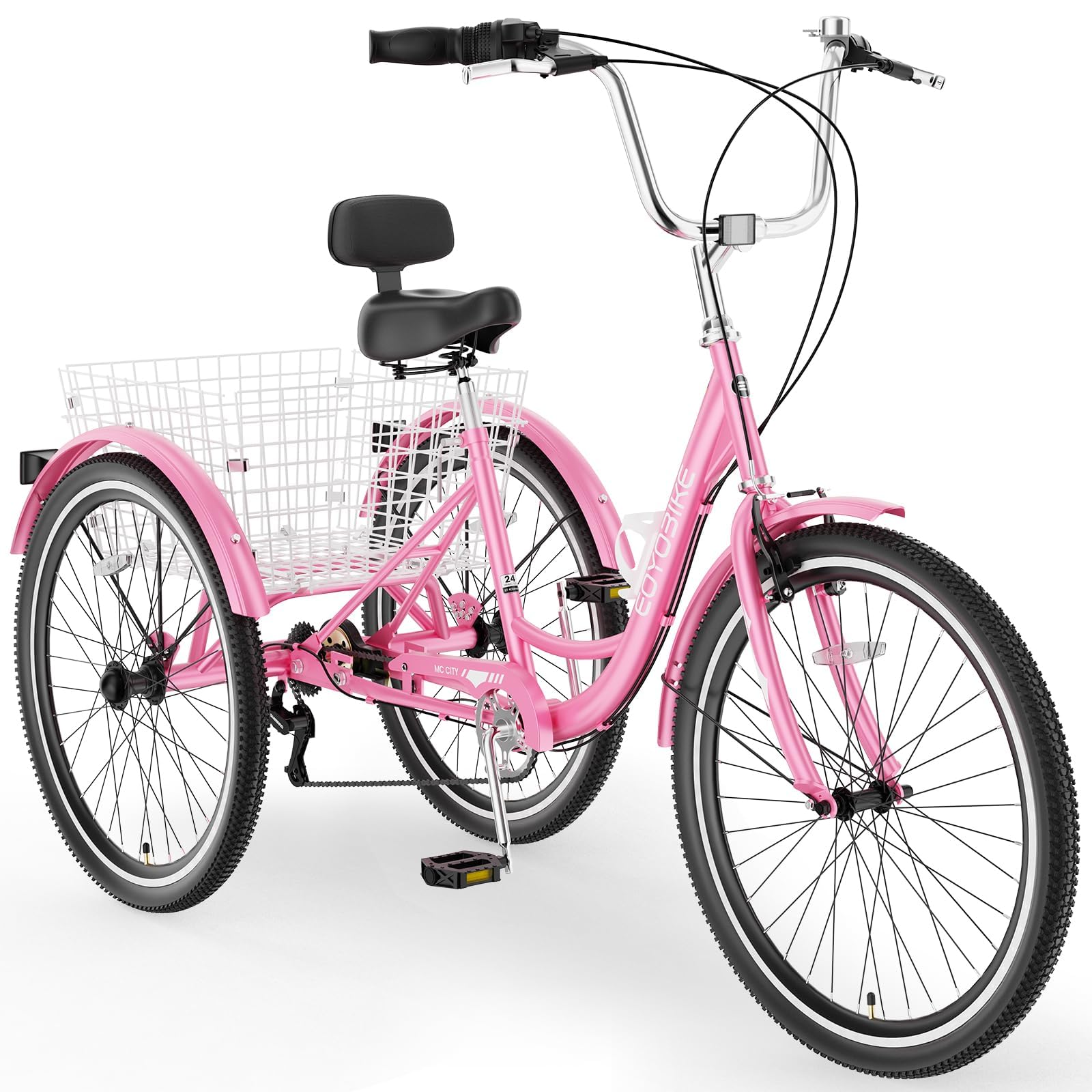 Adult Tricycle, 7 Speed Adult Trike, 20/24/26 inch 3 Wheel Bike with Basket