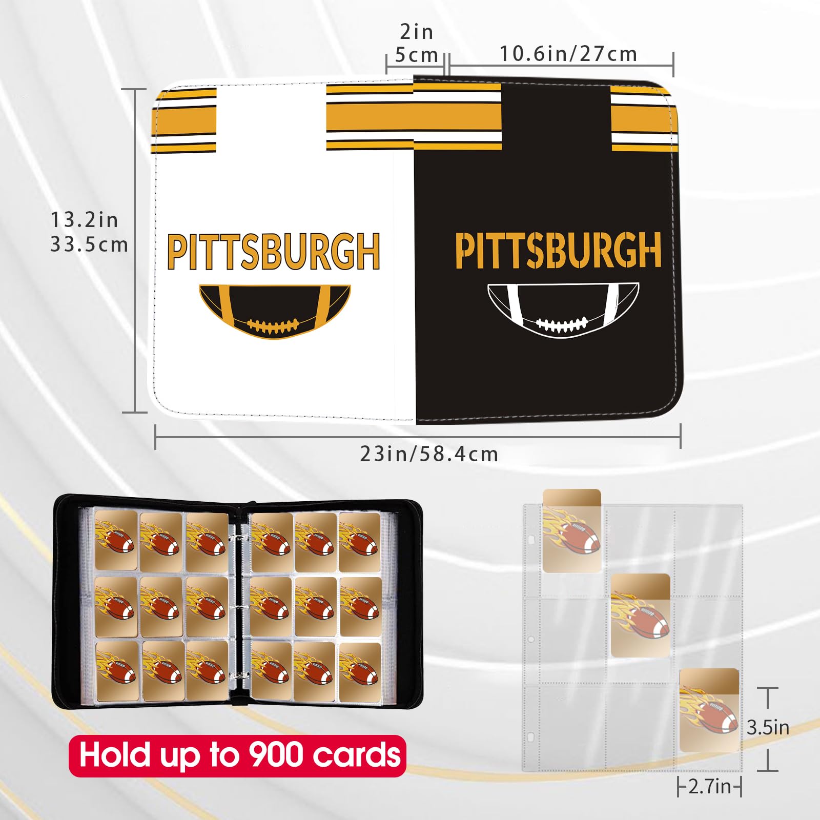 Amazon.com: Football Card Binder with Sleeves 900 Pocket, Pittsburgh Football  Card Holder for Trading Cards Sports Card 3 Ring Binder Folder Collector  Album Storage Book Case Kids Boys Girls Gift : Toys