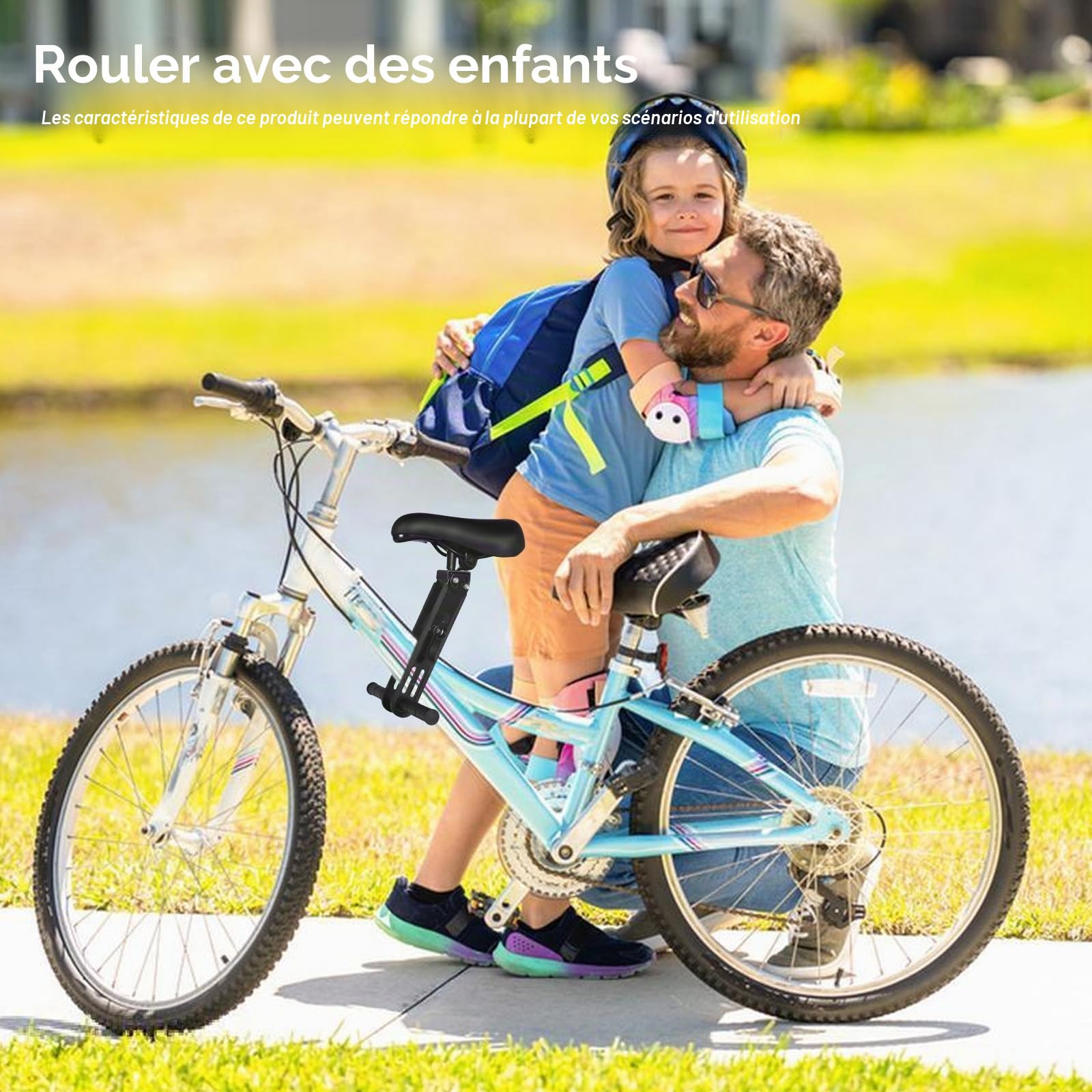 BYZESTY Siège de vélo pour enfant - Siège avant avec guidon et pédales - Siège de vélo amovible pour VTT pour enfants de 2 à 6 ans
