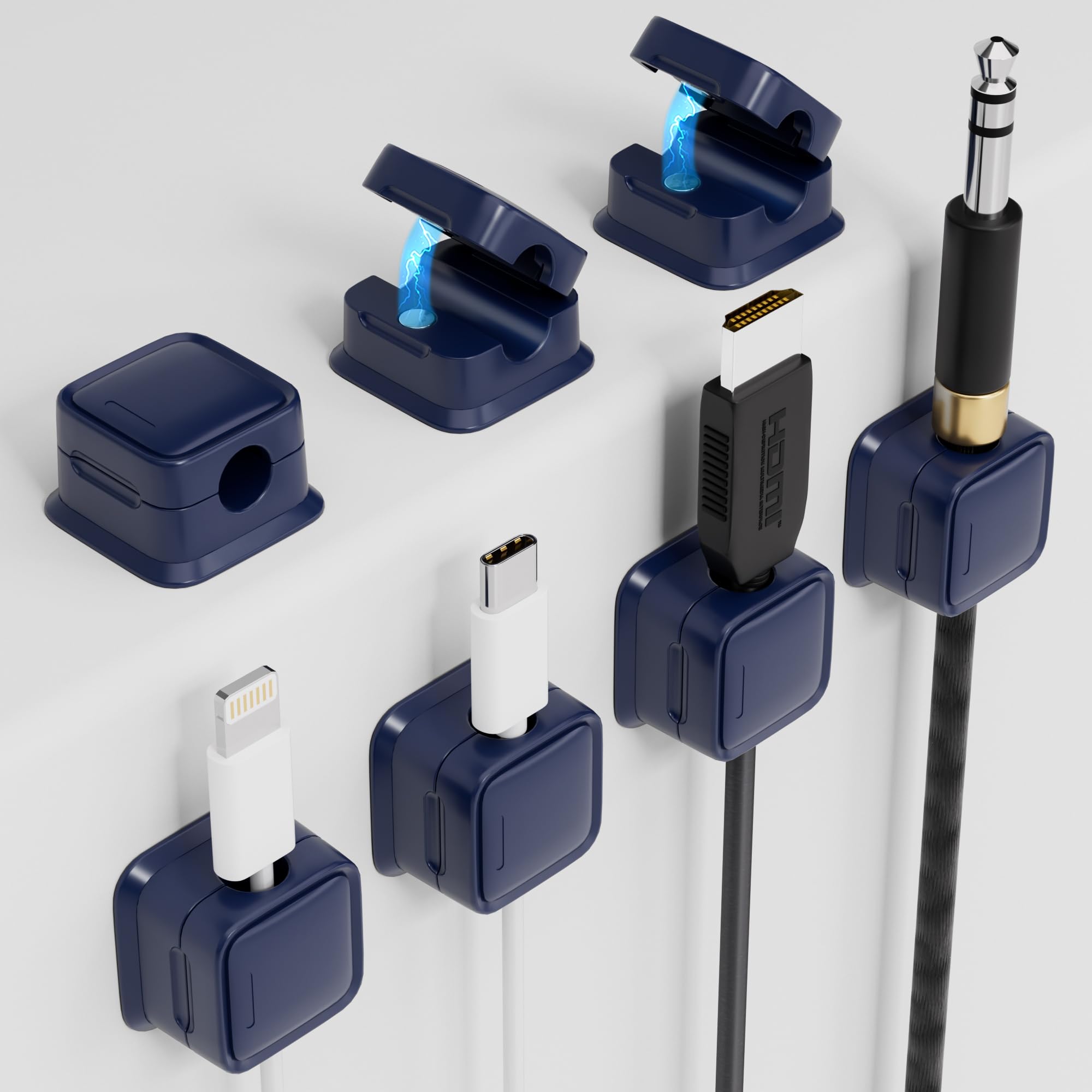 7 Pack Magnetic Cord Organizer Holder,Strong Adhesive Desk Cable Management Easy Open,Organize Phone Charging Cords Wire Holder Organizer Neatly for Home,Office,Car,Desk,Nightstand - Dark Blue
