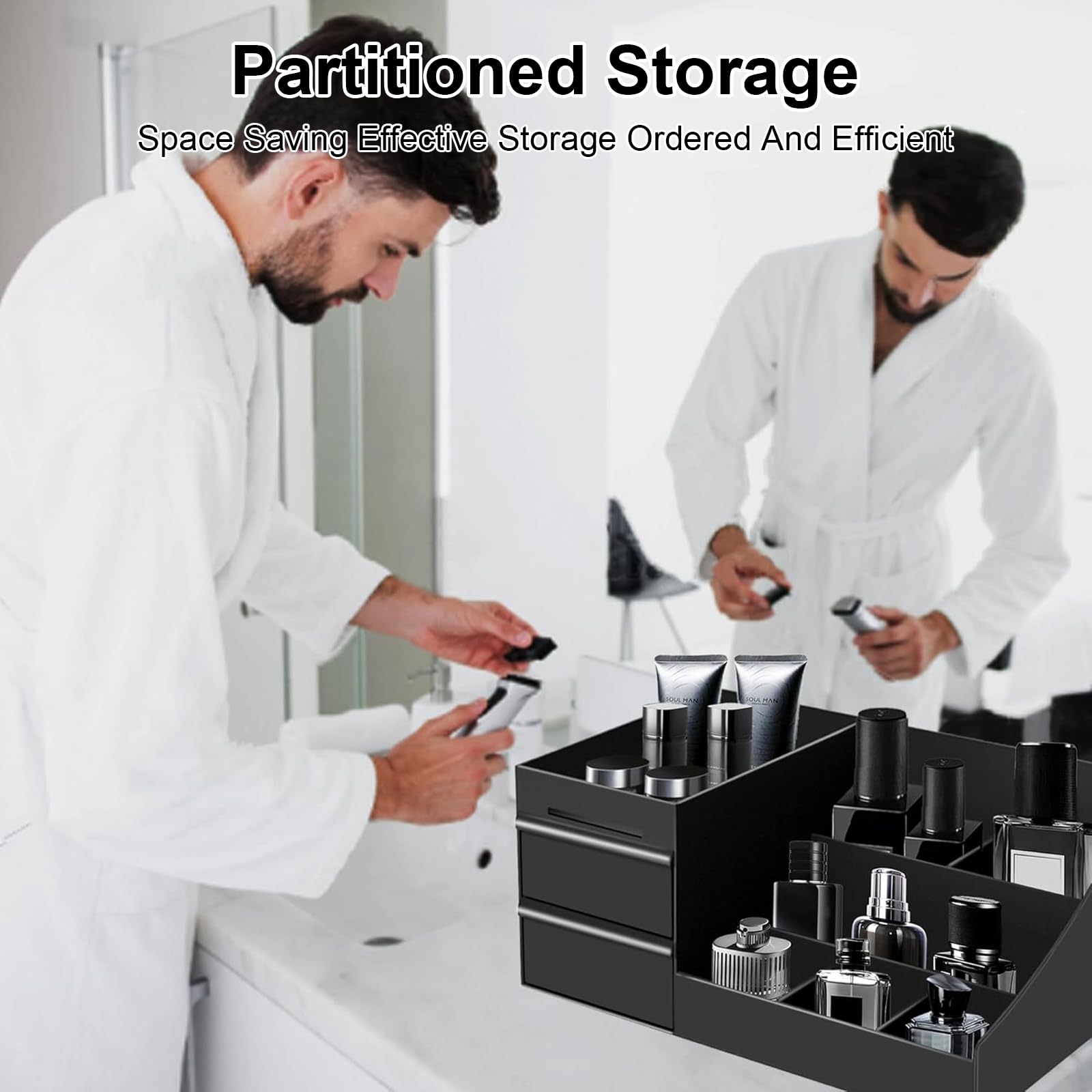 Make up Organizer con Cassetti, Portatrucchi Bagno per Makeup, Skincare, Profumi - Cassettiera Trucchi, Organizzatore Trucchi per Camera Toeletta, Regalo per Uomo (Nero)
