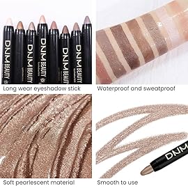 Kaely 8Pcs Cream Eyeshadow Stick Set, Champagne Pearl Taupe Bronze Cocoa Stone Putty Smoky Amethyst, Matte Shimmer Eyeliner Pencil Eye Shadow Sticks Palette Makeup for Older Women, Cruelty-Free 03