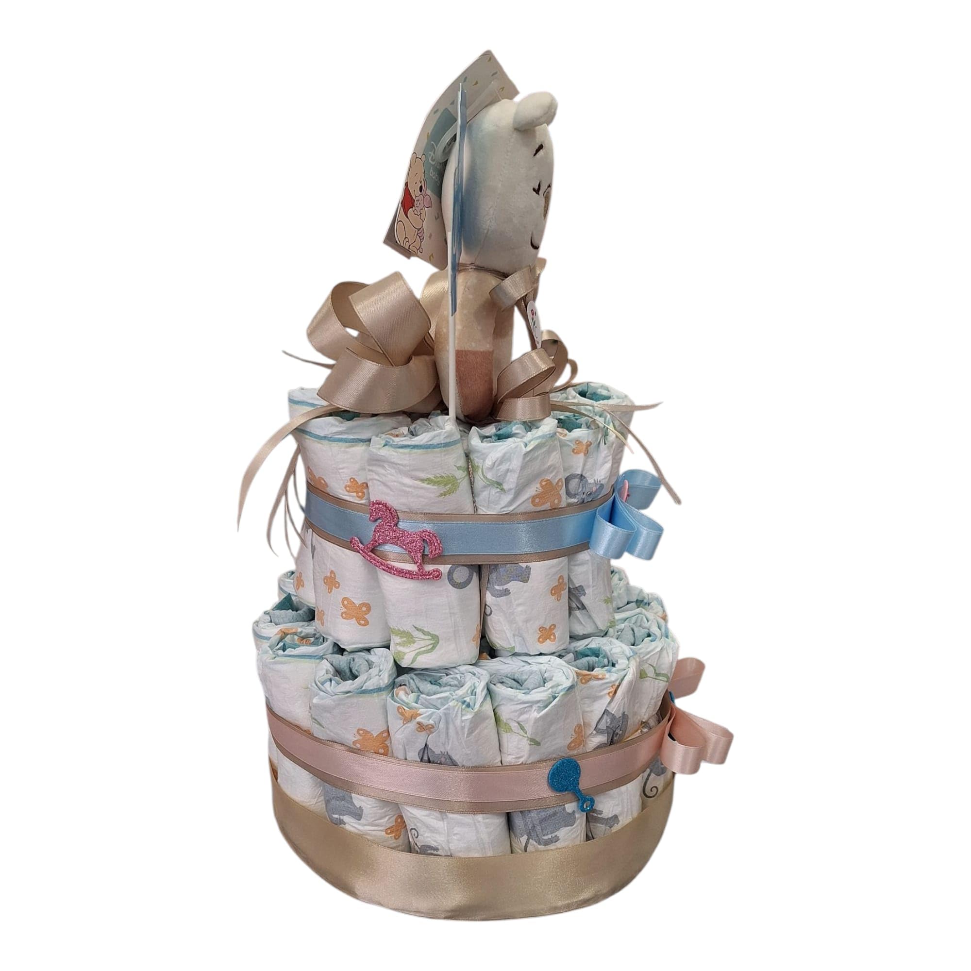 MC® Torta di Pannolini MC Composizioni Design Unisex a tema 'Boy/Girl', Regalo per Baby Shower Nascita