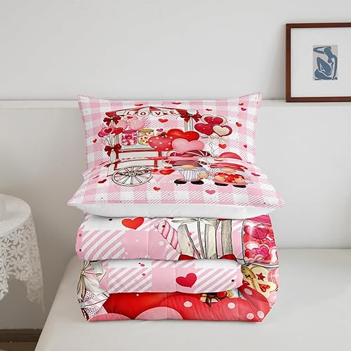 Miniatura 5 de Feelyou Juego de edredón para el día de San Valentín, tamaño matrimonial con 2 fundas de almohada, juego de edredón con temática de amor, juego de