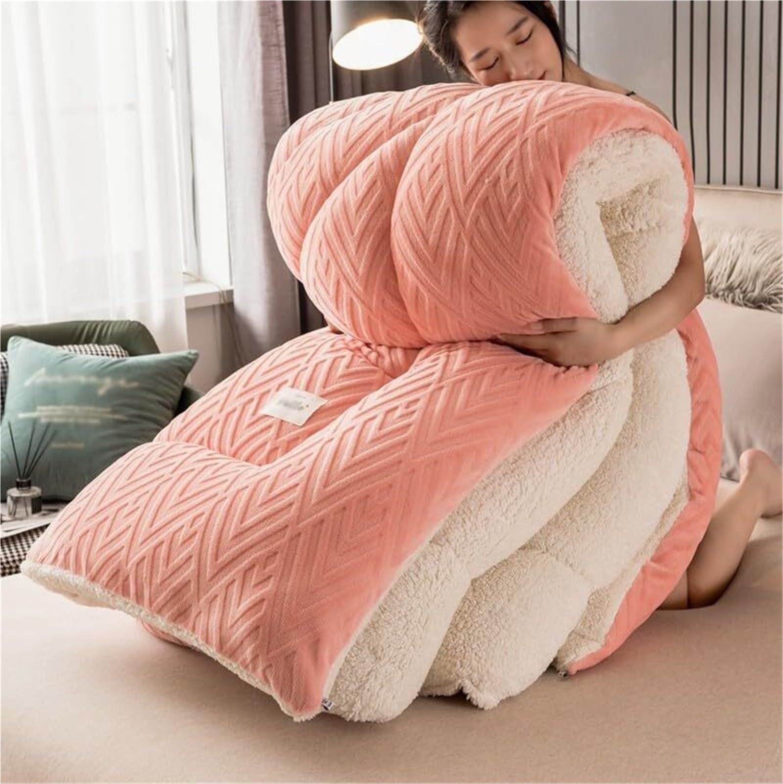 Thickened Super Soft Insulation Winter Quilt, Double-Sided Velvet Thickened Spring Autumn Plush Comforter Core，Breathable Warmth Fluffy Plush Blanket(Color1,200x230cm(4KG))