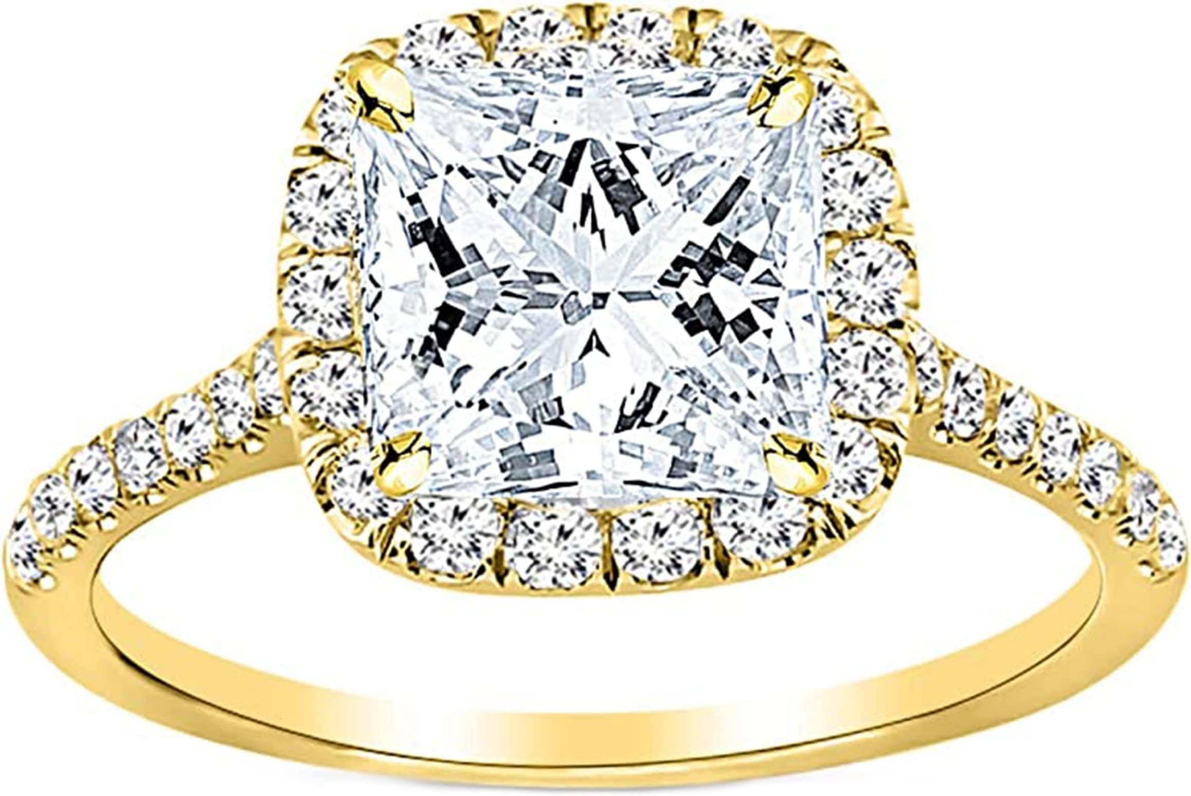 Wedding Rings, Classic Solitaire Ring, Women's Ring, Diamond Ring, Wedding Rings, 0.5 Carat Halo Princess Diamond G Colour SI2 Clarity Main Stone Real Jewellery, 14K Gold, Diamond